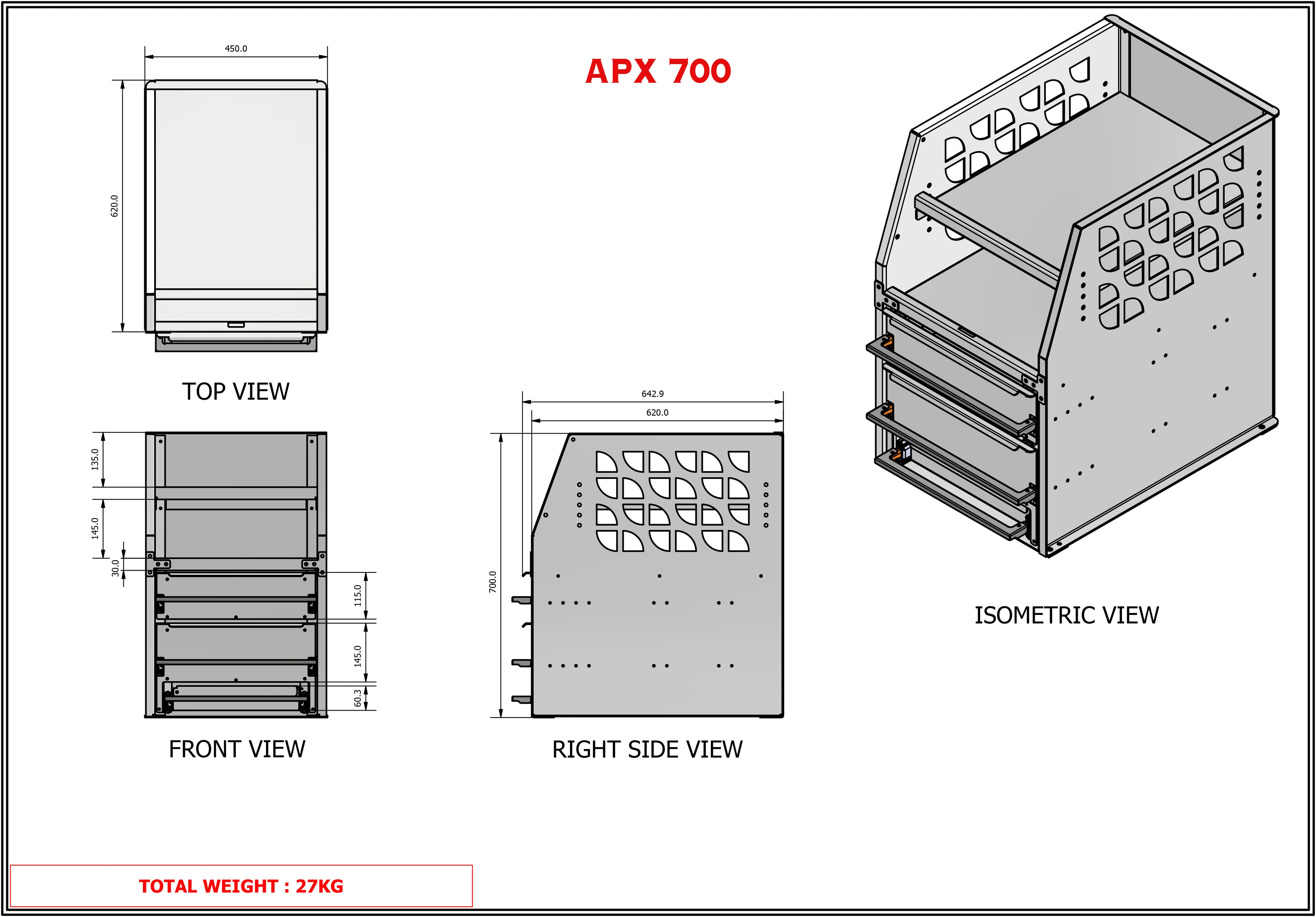 APX 4 Tier Bench, Drawer & Shelving Unit